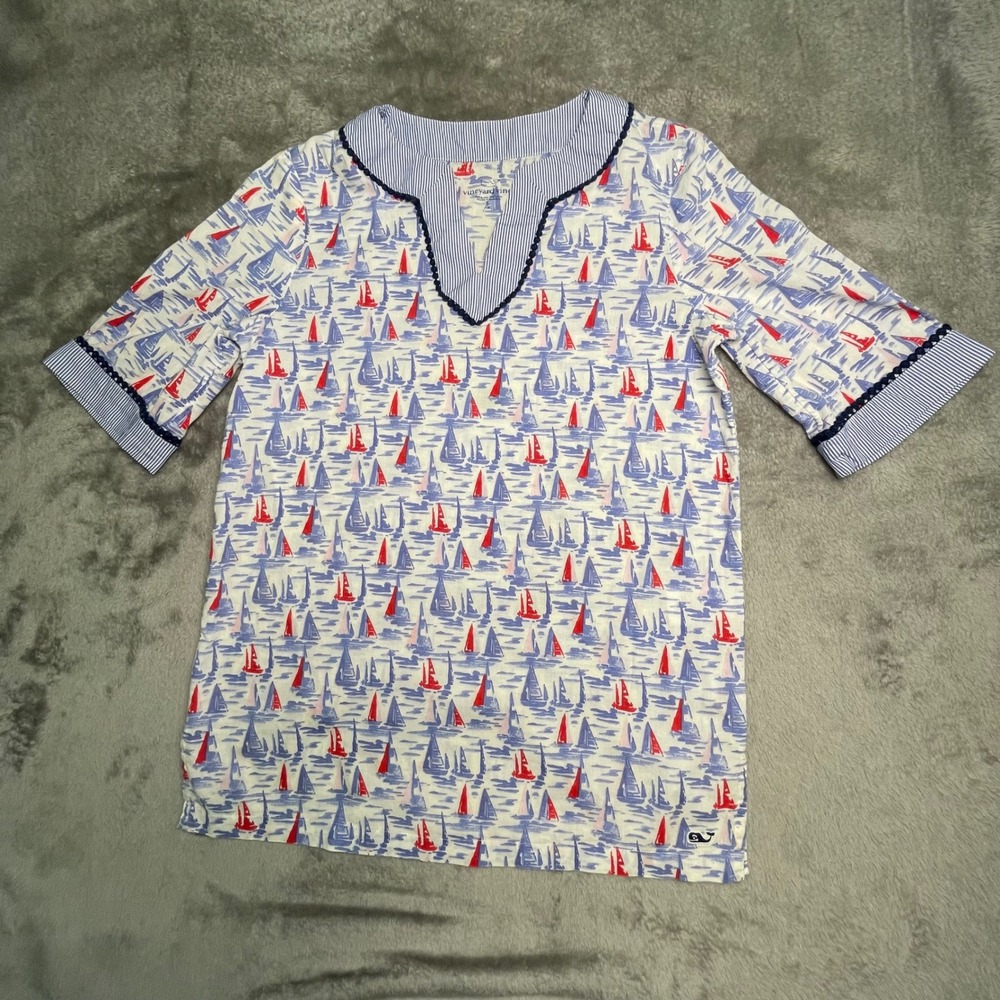 Vineyard Vines Girls S 7-8 Sailboat Print Tunic Top Nautical Cotton